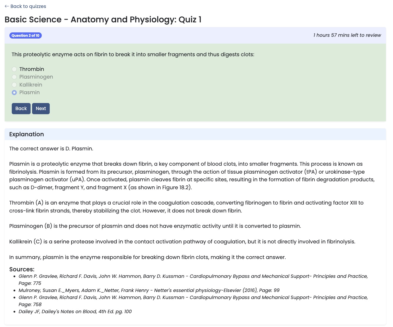 Preview of quiz taking and the feedback provided.